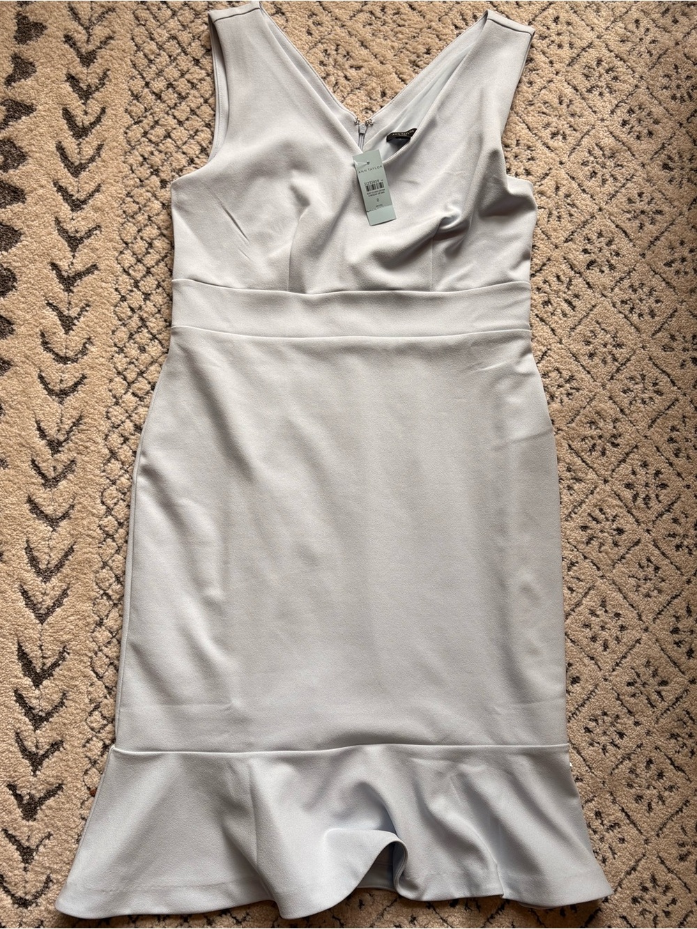 Ann Taylor Light Blue V‑Neck Sleeveless Midi Dress with Flounce Hem